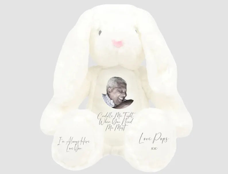 Personalised Memory white rabbit teddy Bear