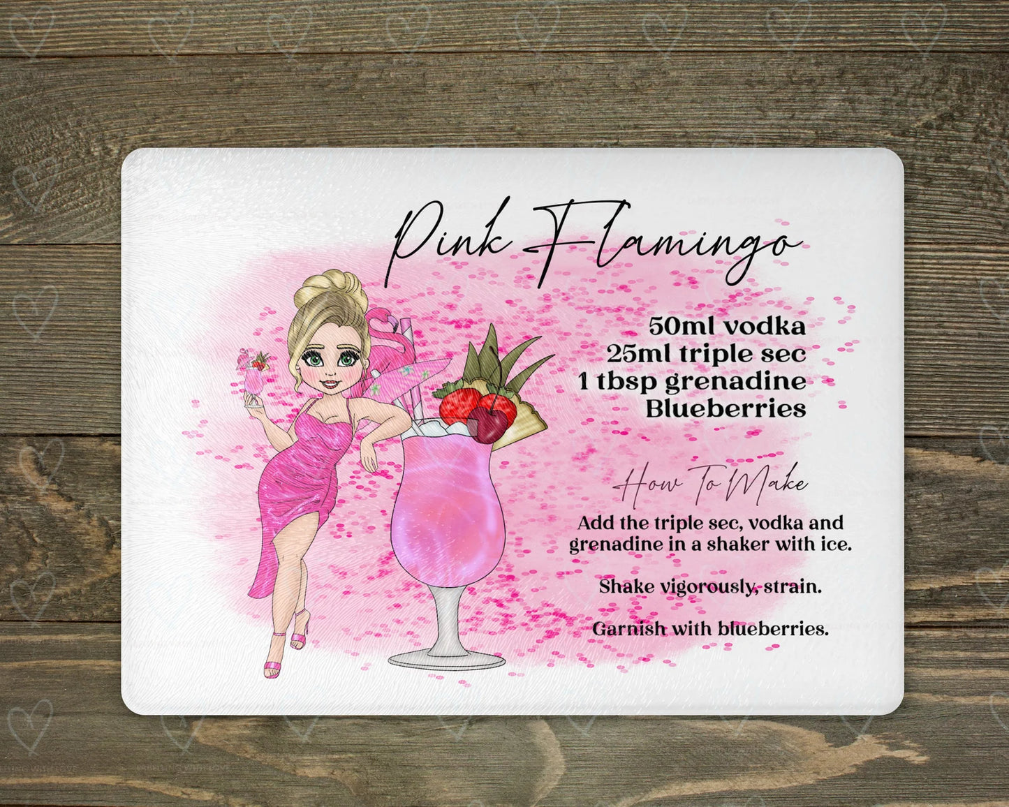 Cocktail Dolly Chopping Board - Pink Flamingo