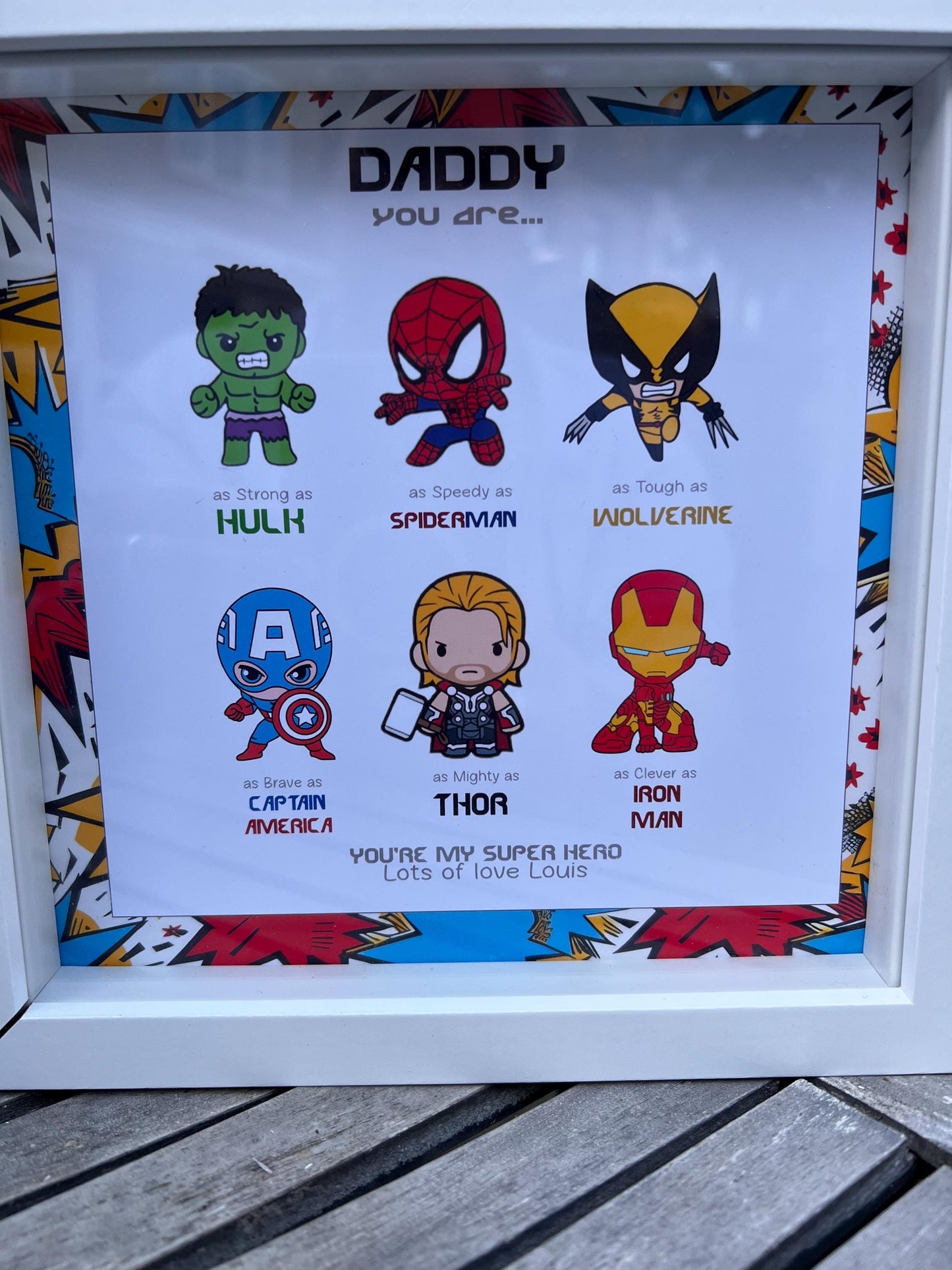 Personalised Character Frame | Personalised marvel FunkoPop Inspired Frame | Birthday Dad Son Daughter Friend Teacher Mum Gifts