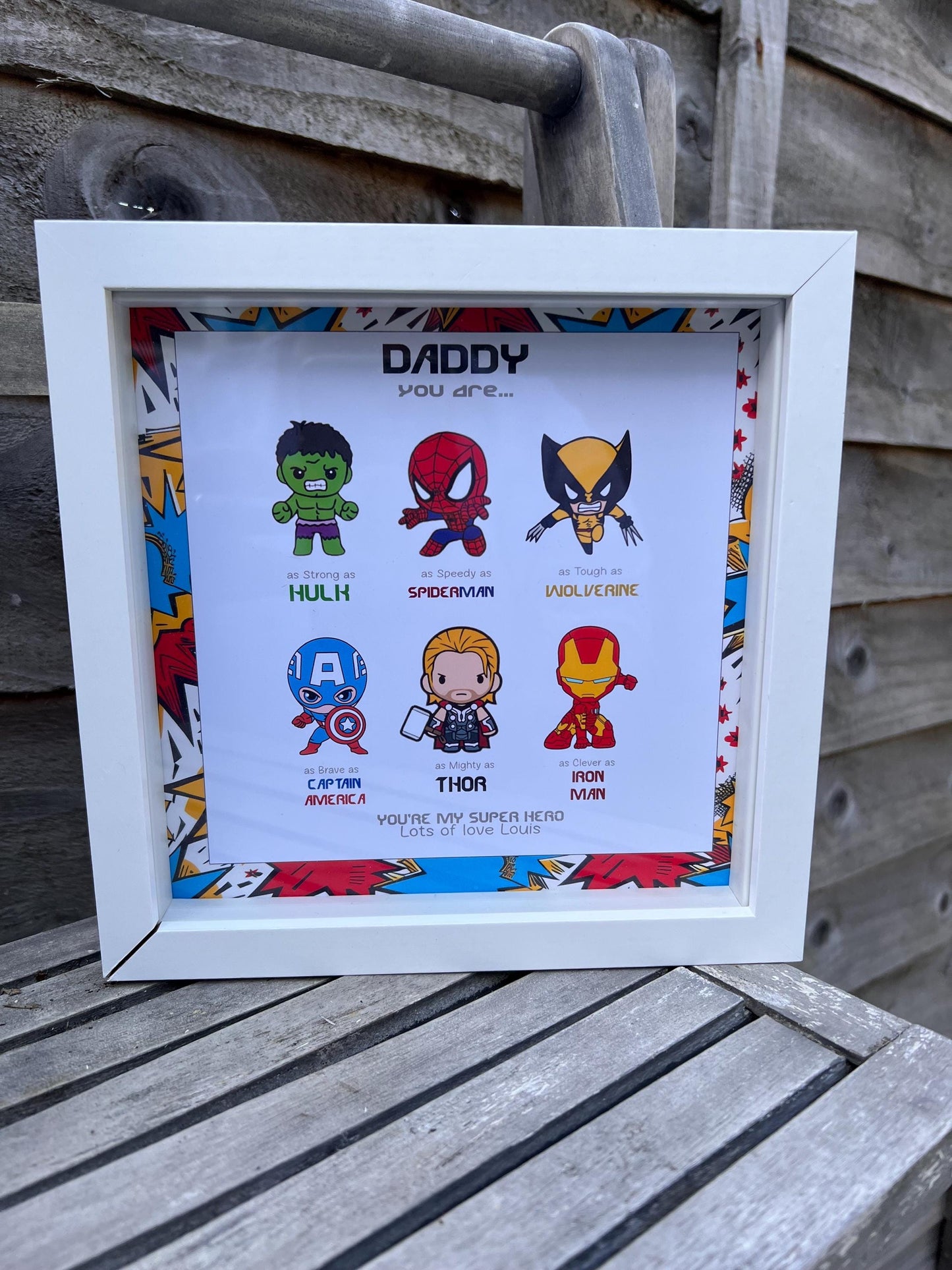 Personalised Character Frame | Personalised marvel FunkoPop Inspired Frame | Birthday Dad Son Daughter Friend Teacher Mum Gifts