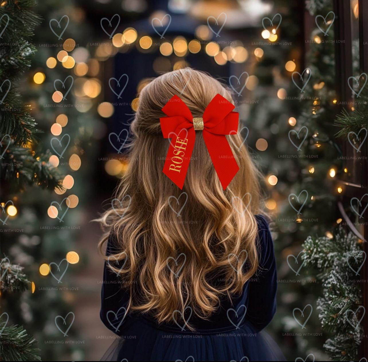 Personalised Hair Bow | Childrens Christmas Bow Hair Clip | Hair Accessories | Personalised Ribbon | Cute gift for Children