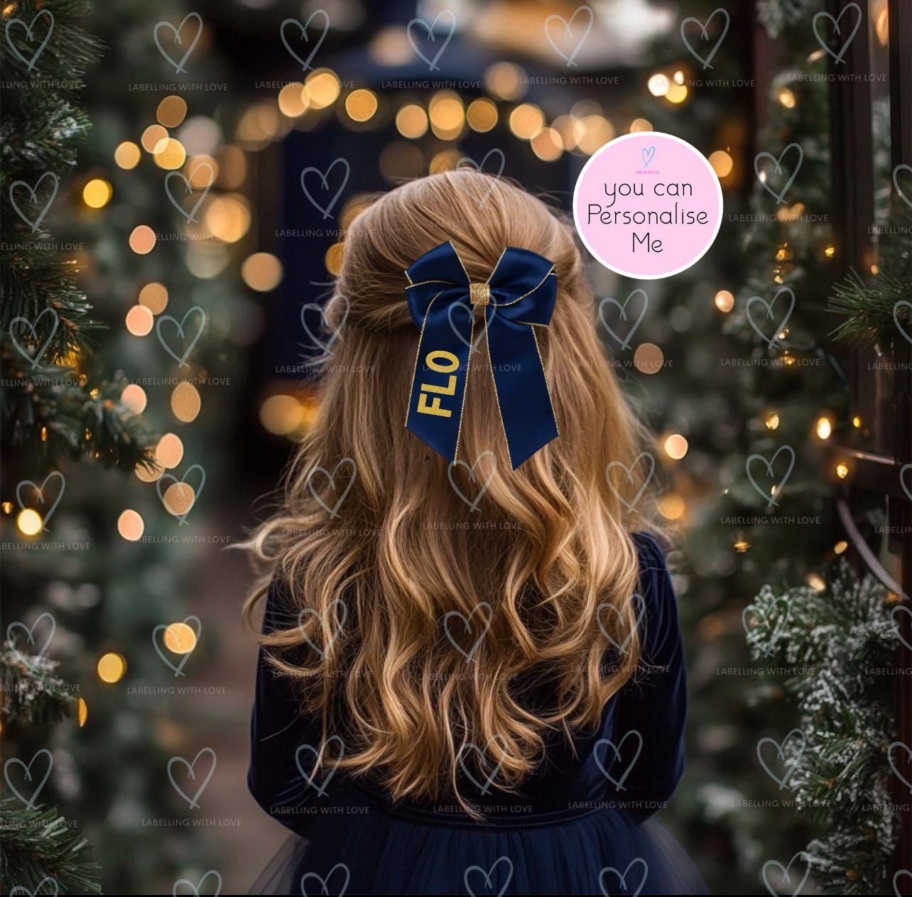 Personalised Hair Bow | Childrens Christmas Bow Hair Clip | Hair Accessories | Personalised Ribbon | Cute gift for Children