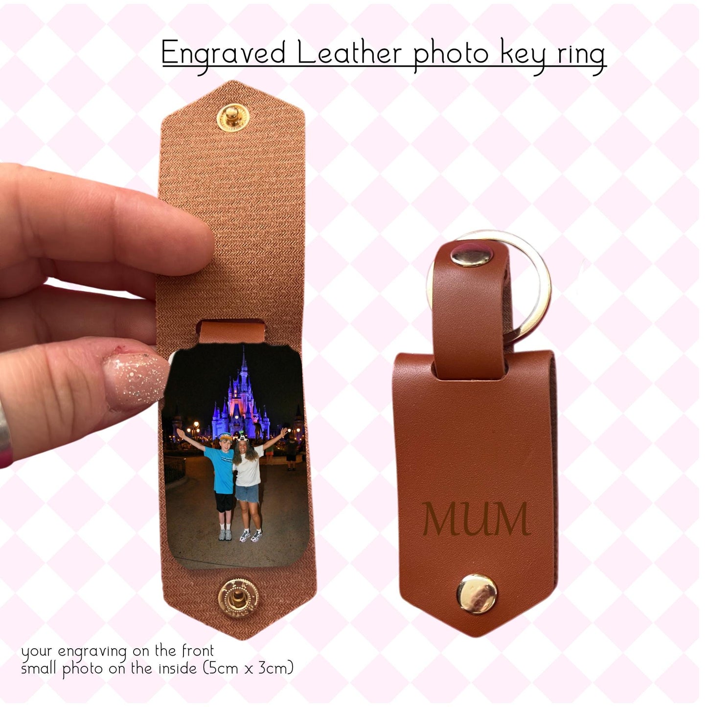 Personalised Photo Keyring in Leather Case | Lether Keychain | Photo Key Ring | Picture Key Chain | Photo leather engaved