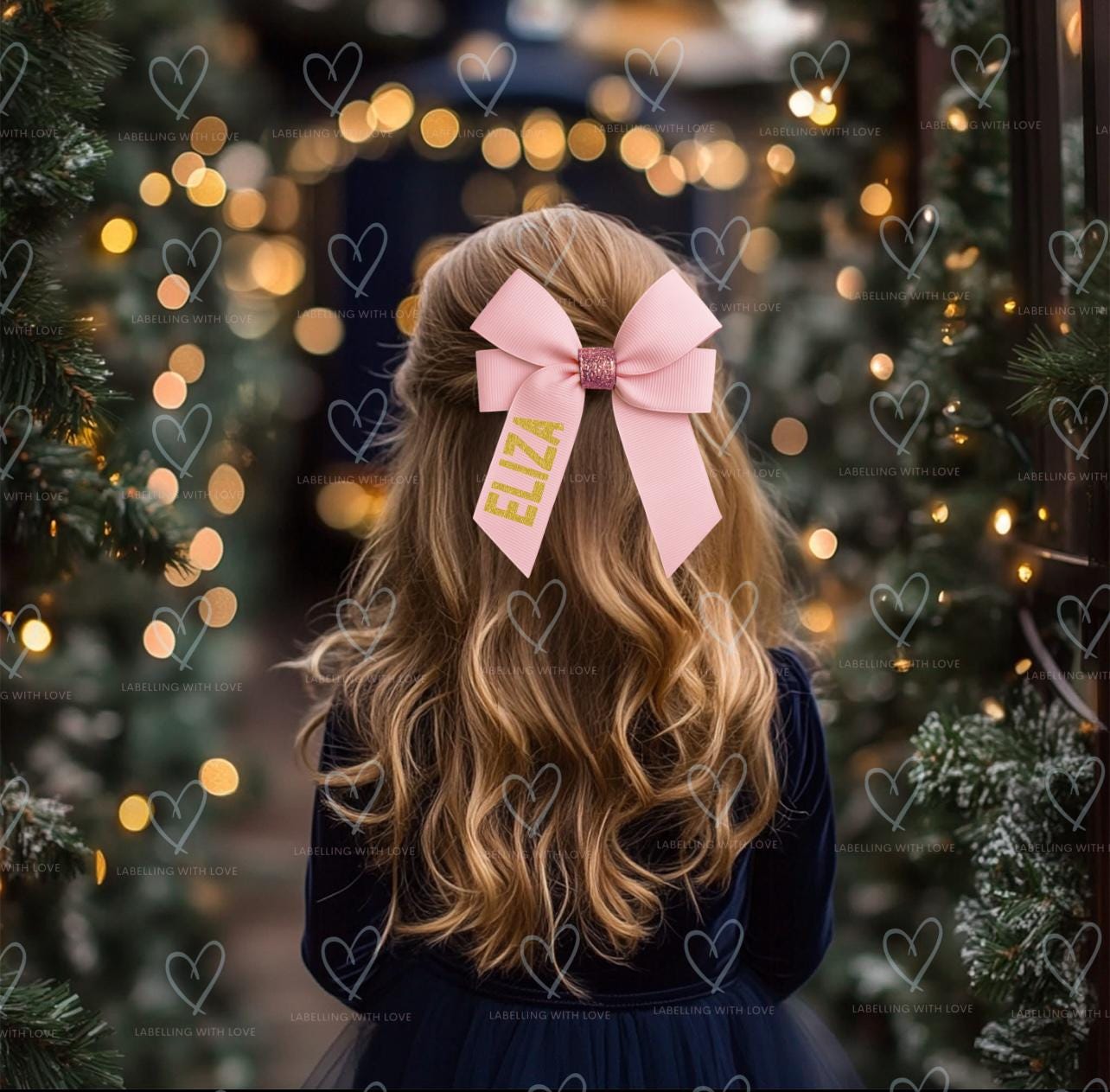 Personalised Hair Bow | Childrens Christmas Bow Hair Clip | Hair Accessories | Personalised Ribbon | Cute gift for Children
