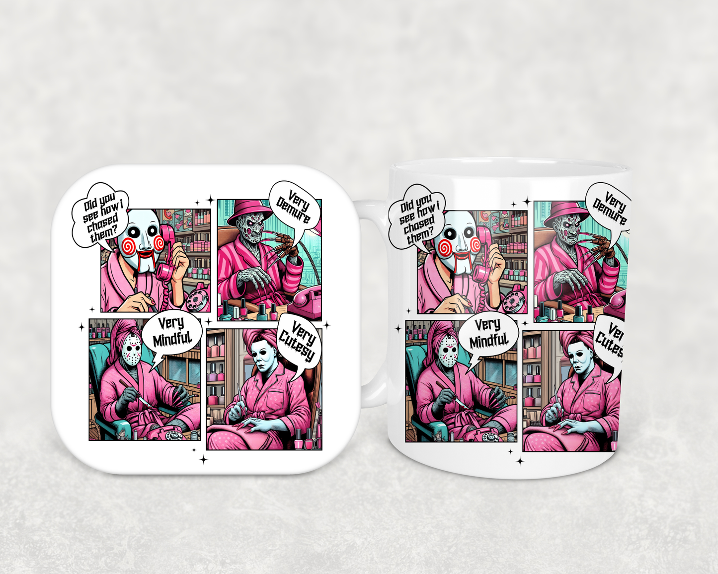 Horror ' Very Demure'Mug & Coaster set