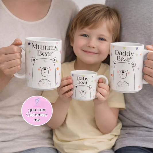 Matching Bear Ceramic Mugs | Baby Bear/Mummy Bear/Daddy Bear | Bear Cup | Matching Cup | personalized Bear Mug | Family mug set