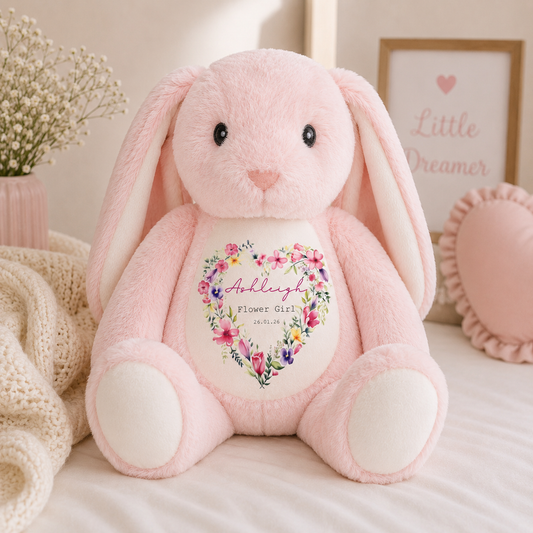 Personalised Flower Girl Heart Bunny | Custom Soft Toy Bunny | Flower Girl Gift | Personalised Bunny Rabbit | Wedding Keepsake Gift for Flower Girl