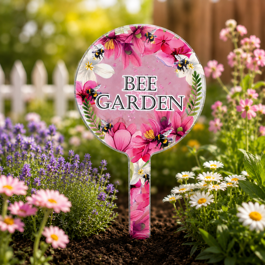 Personalised Bee Garden Acrylic Stake | Bee Lover Garden Sign | Floral Garden Marker | Outdoor Plant Decoration | Bee Friendly Garden Decor