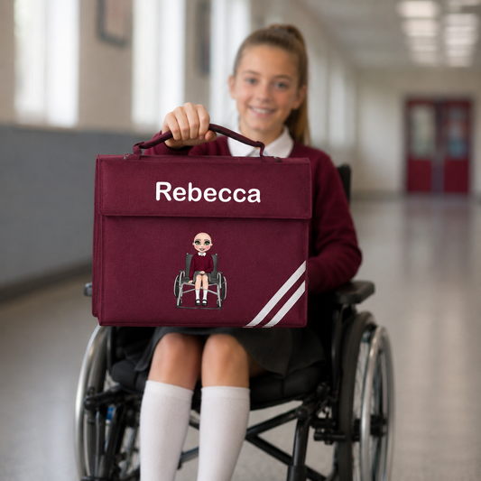 Personalised Book Bag | Character in wheelchair Dolly Book Bag | School book bag | Personalised Character bag | Primary School book bag | Wheelchair Dolly