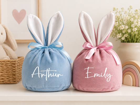 Personalised Easter Bunny Bags | Custom Bunny Ear Treat Bags | Easter Gift Sack for Kids | Easter Egg Hunt Bag | Personalised Easter Basket