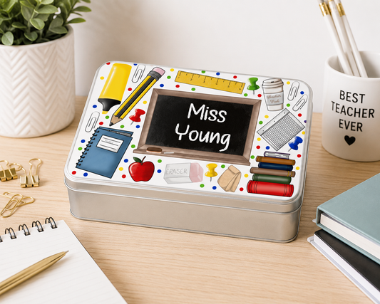 Personalised Teacher Tin | Custom Teacher Gift Tin | Thank You Teacher Gift | Teaching Assistant Keepsake Box | End Of Term Teacher Gift