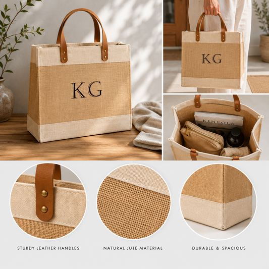Personalised luxury jute bag | Bridesmaids tote with initials | Custom bags | Gift for her | Bespoke shopper bag