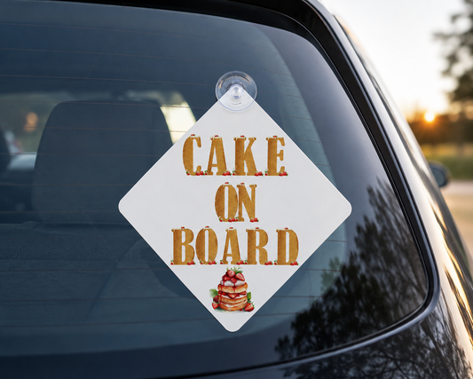Personalised Cake On Board Car Sign | Funny Bakery Car Window Sign | Acrylic Suction Cup Vehicle Sign | Cake Delivery Accessory | Baker Gift