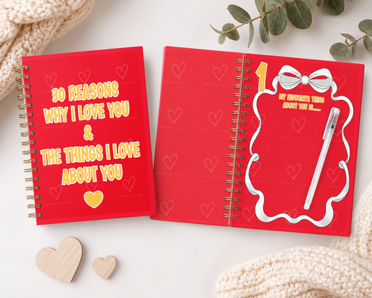 30 Reasons Why I Love You Book | Fill In The Blank Love Book | Personalised Couples Gift | Anniversary Gift | Valentine’s Day Gift