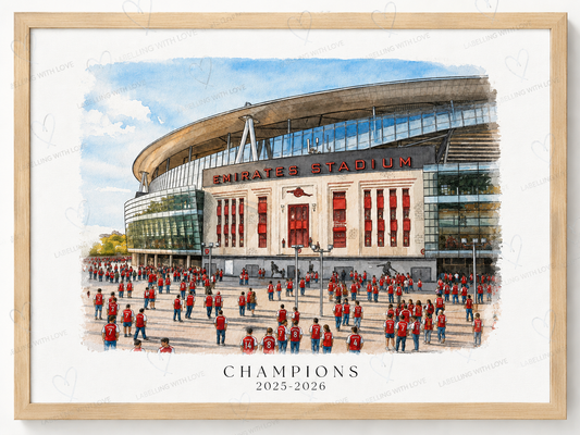 Arsenal Emirates Stadium Champions 2025-2026 Watercolour Print | A4 Football Stadium Wall Art | Arsenal Fan Gift | Printed on Linen Card