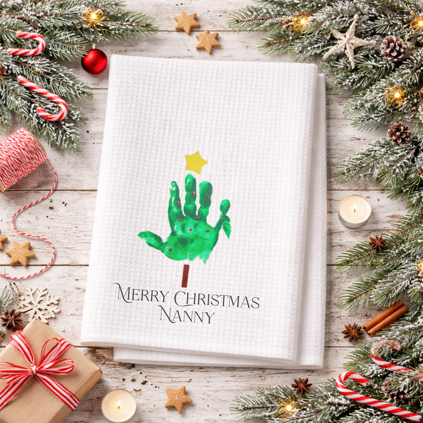 Personalised Childs Artwork Gift | Kids Drawing on Mug,Tea Towel,Ornament | Handprint/Footprint Keepsake | Custom Christmas Gift