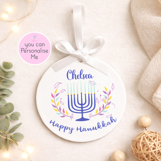 Personalised Hanukkah Ornament | Custom Name Hanukkah Decoration | Menorah Hanging Ornament | Jewish Holiday Gift | Hanukkah Keepsake