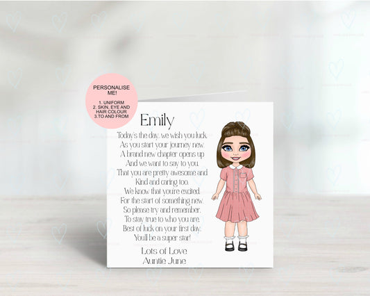 Personalised New School card | Starting school greeting card | First Day of school | Good luck on your first day | starting school poem