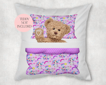 Children's Teddy Cushion | Children's pocket cushion | Unicorn, Fairy, Dinosaur, Space, Jungle theme | Pretend play with dolly