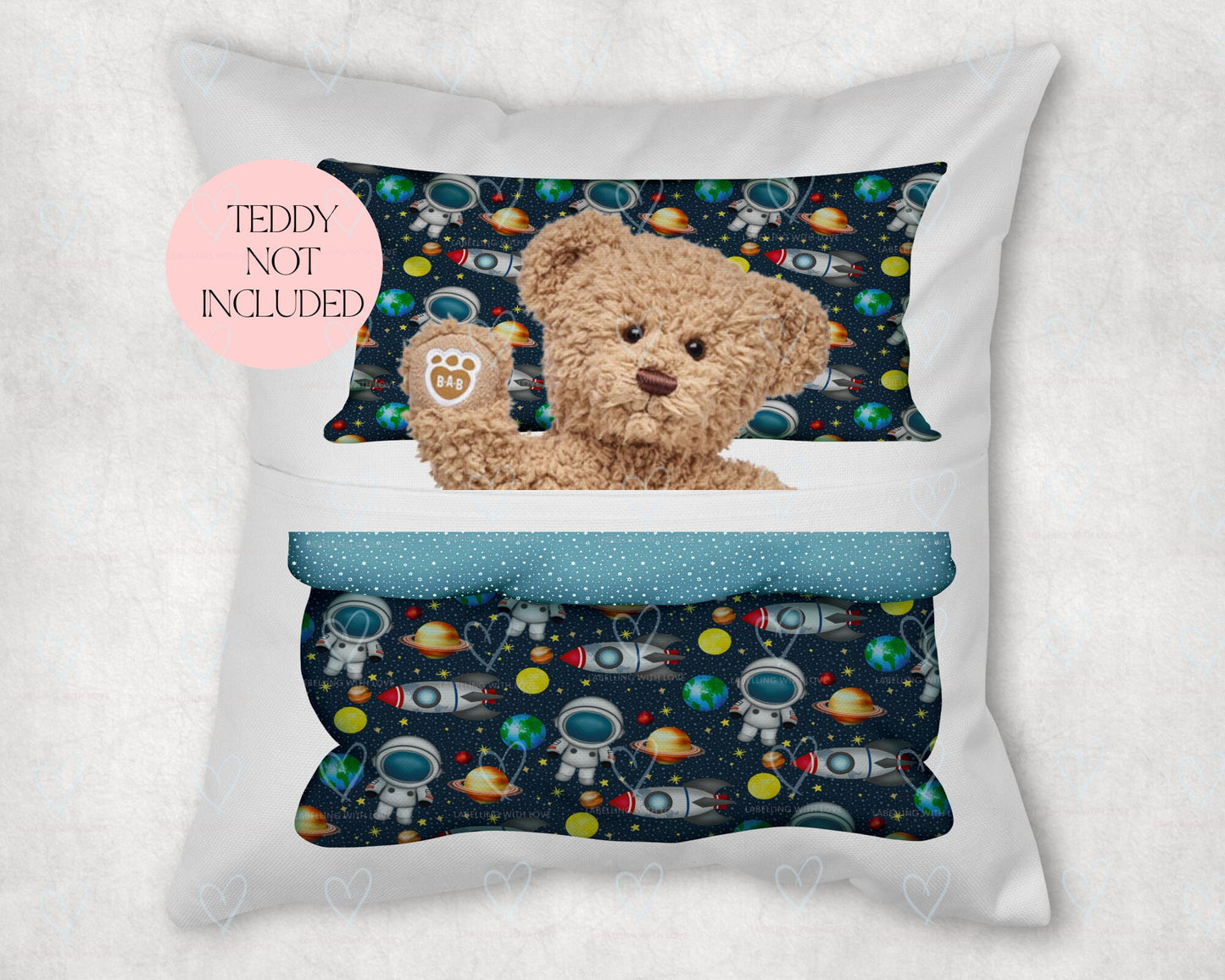 Children's Teddy Cushion | Children's pocket cushion | Unicorn, Fairy, Dinosaur, Space, Jungle theme | Pretend play with dolly