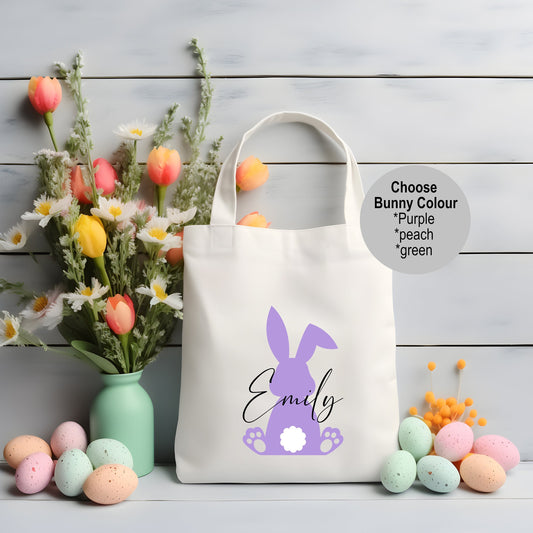 Personalised Easter Bunny Bag | Custom Easter Egg Hunt Bag | Easter Treat Tote Bag | Personalised Easter Basket Alternative | Easter Gift Bag for Children