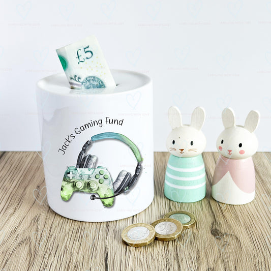 Personalised Gaming Fund Money Box | Gamer Piggy Bank | Custom Savings Pot for Boys & Girls | Gaming Gift | Controller Money Box | Gamer Bedroom Decor