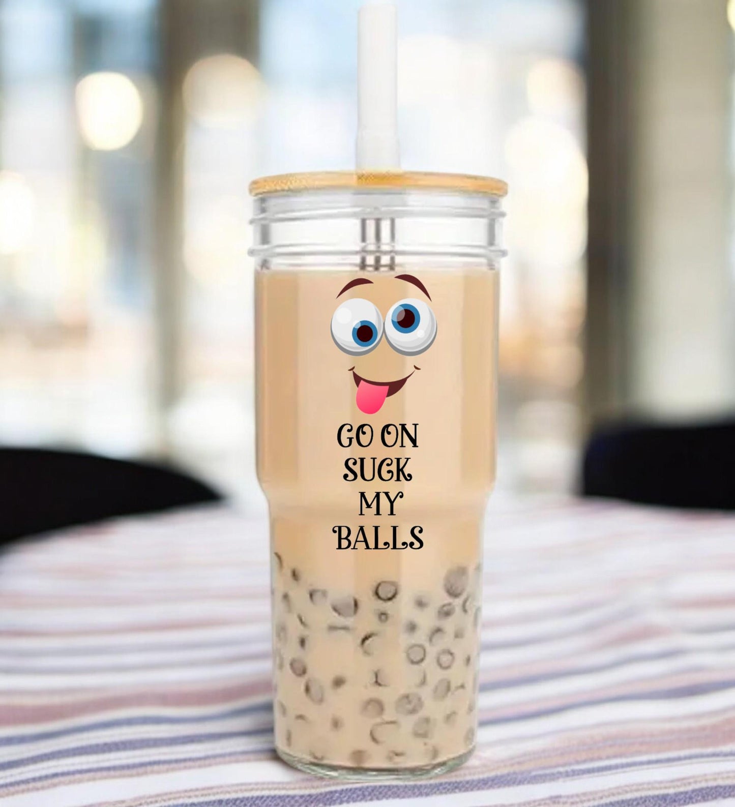 Bubble Tea Glass With Rude Saying | Bubble Tea Drinking Glass | Funny Gift |x Reusable Glass | Adult Bubble Tea Glass