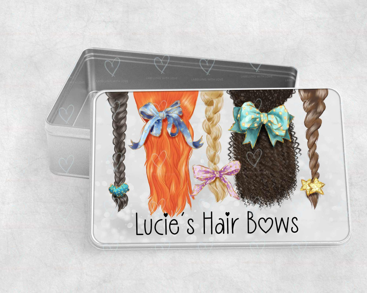 Personalised Hair Bow Storage Tin | Girls Hair Accessory Box | Custom Name Bow Holder | Kids Bow Organiser | Hair Clip Storage Tin Gift