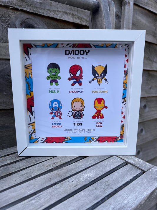Personalised Character Frame | Personalised marvel FunkoPop Inspired Frame | Birthday Dad Son Daughter Friend Teacher Mum Gifts
