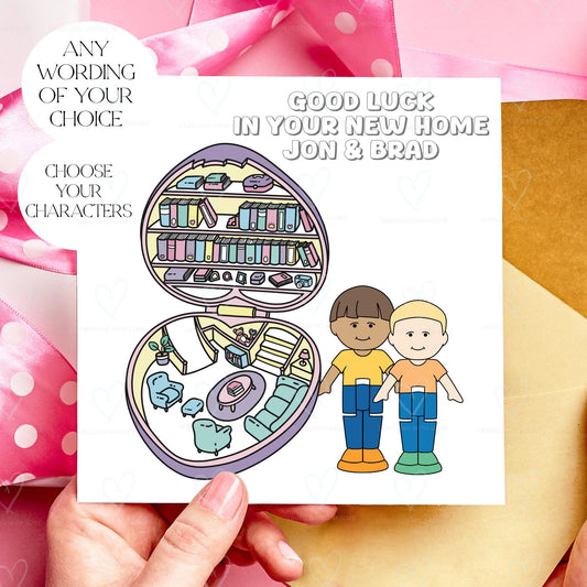 Personalised Polly Pocket Inspired New Home Card | Custom Family Housewarming Card | Choose Your Characters & Wording | Cute Moving House Greeting Card