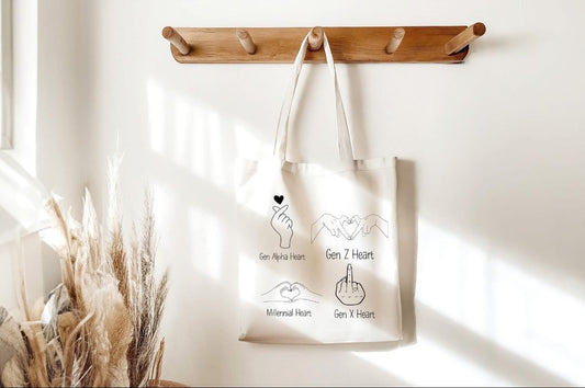Funny Generation finger heart Tote Bag | Funny Tote Bag with Long Handles | Funny Adult Gift | Reusable shopping Bag