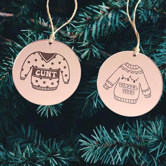 Funny Offensive Christmas Bauble | Rude Acrylic Jumper Design