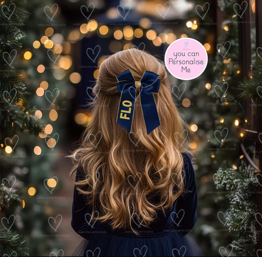 Personalised Hair Bow | Childrens Christmas Bow Hair Clip | Hair Accessories | Personalised Ribbon | Cute gift for Children