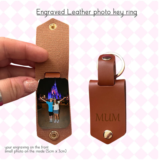 Personalised Photo Keyring in Leather Case | Lether Keychain | Photo Key Ring | Picture Key Chain | Photo leather engaved