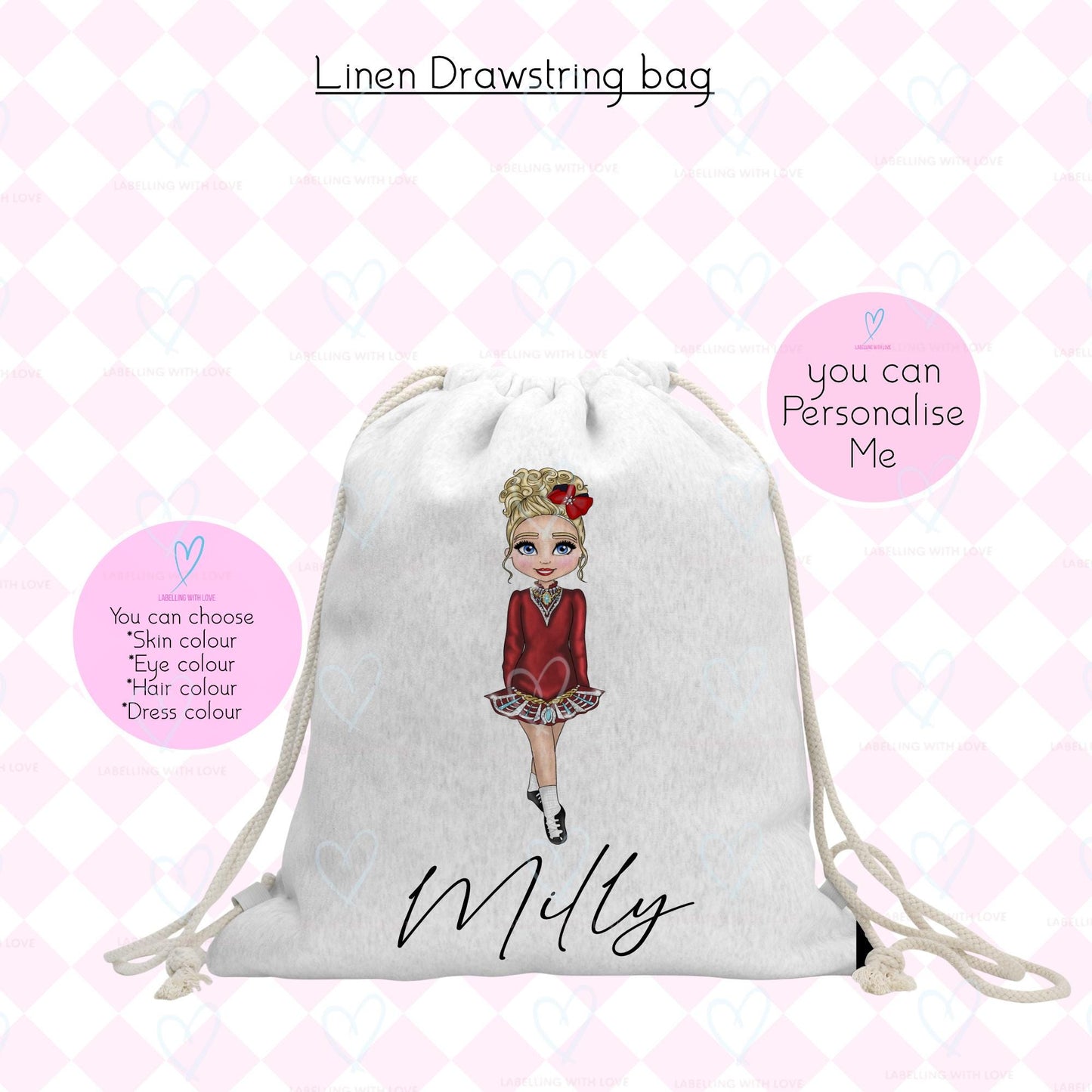 Personalised Irish Dance Bag | Irish Dancing Backpack | Custom Irish Dancer Drawstring Bag | Irish Dance Gift | Girls Dance Bag | Feis Gift