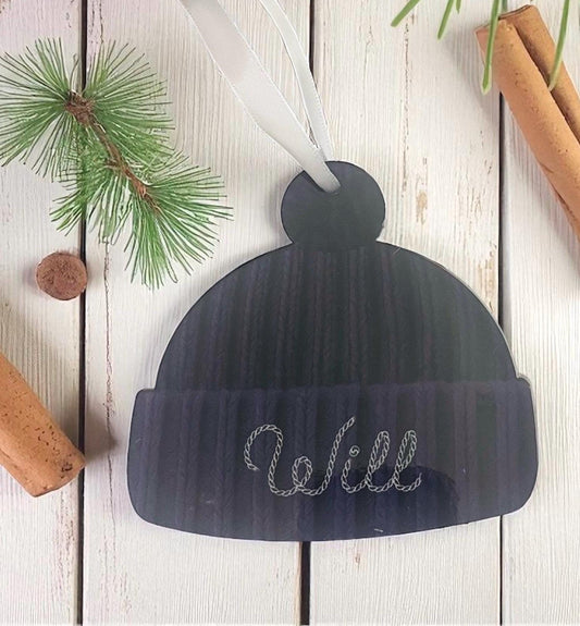 Personalised Bobble Hat Christmas Decoration | Custom Name Christmas Ornament | Acrylic Winter Hat Bauble | Personalised Tree Decoration | Christmas Keepsake