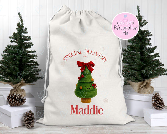 Personalised Christmas Sack, Custom Name Xmas Sack, Christmas Eve Bag, Special Delivery Sack, Linen Santa Sack, Jellycat-Inspired Gift Bag