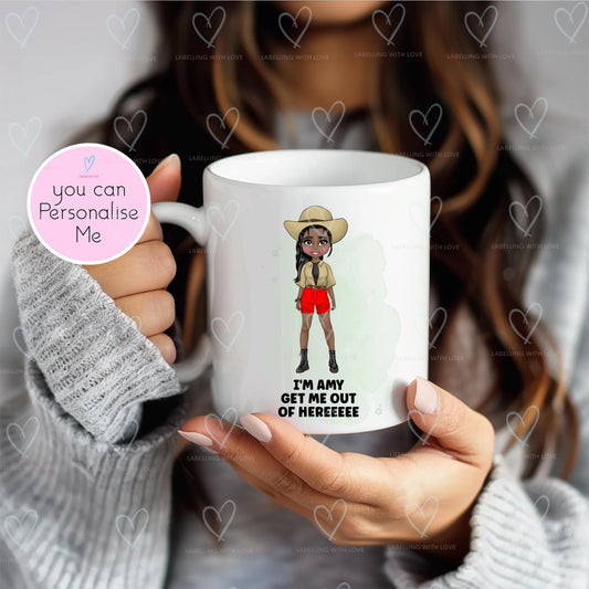Personalised Jungle Mug – “I’m a Celebrity Get Me Out of Here” Style – Custom Cartoon Character Cup – Funny Gift for Her, Custom Name Mug