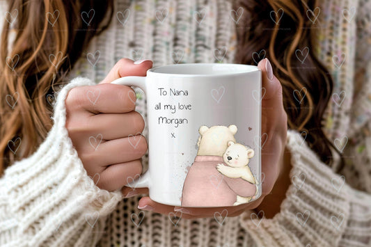 Personalised Bear Hug Mug | Custom Text Gift For Grandparents