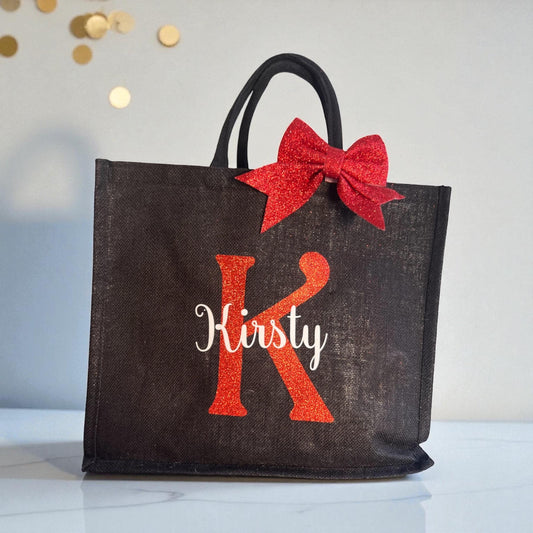 Personalised Christmas Gift Bag | Glitter Initial Tote