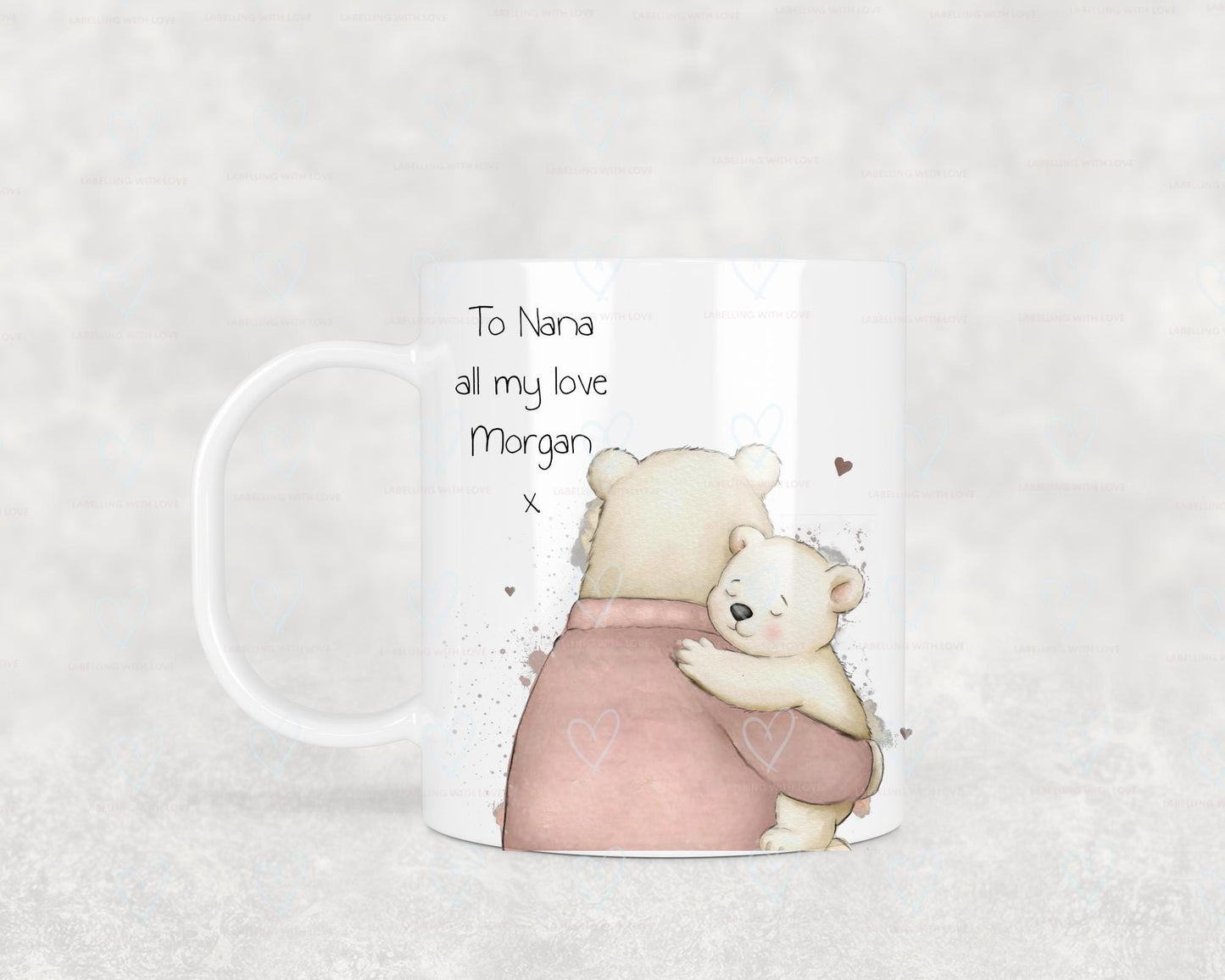 Personalised Bear Hug Mug | Custom Text Gift For Grandparents