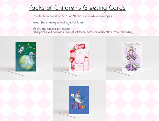 Children’s Birthday Cards Pack – Kids Birthday Card Multipack with Envelopes – A6 Random Selection (15, 20 or 30)