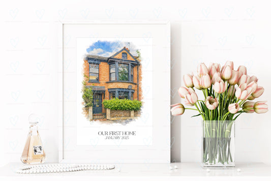 Personalised Watercolour House Portrait |  New Home Gift | Framed/Unframed Print