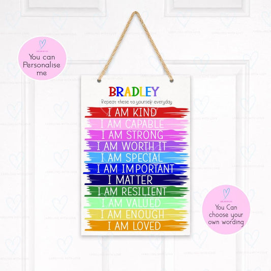 Personalised Affirmation Sign, Rainbow Decor, Positive Mental Health Gift