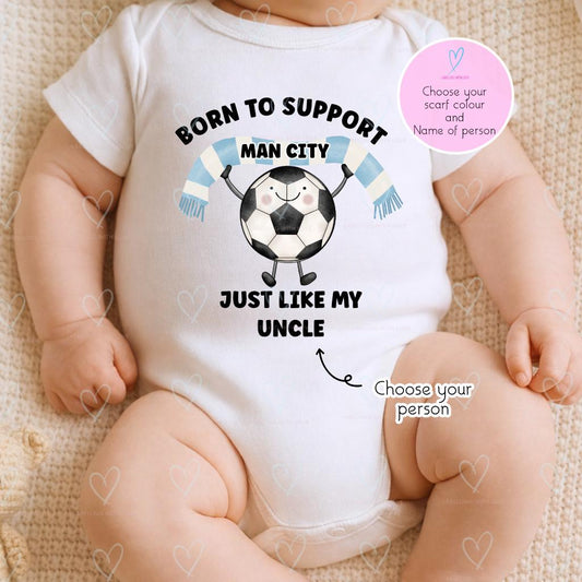 Personalised Football Baby Vest| Born To Support Team Bodygrow | Custom Uncle Daddy Bodysuit
