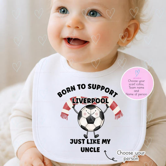 Custom Football Baby Bib with Name | Born to Support Team | Personalised Baby Gift for Football Fan Family