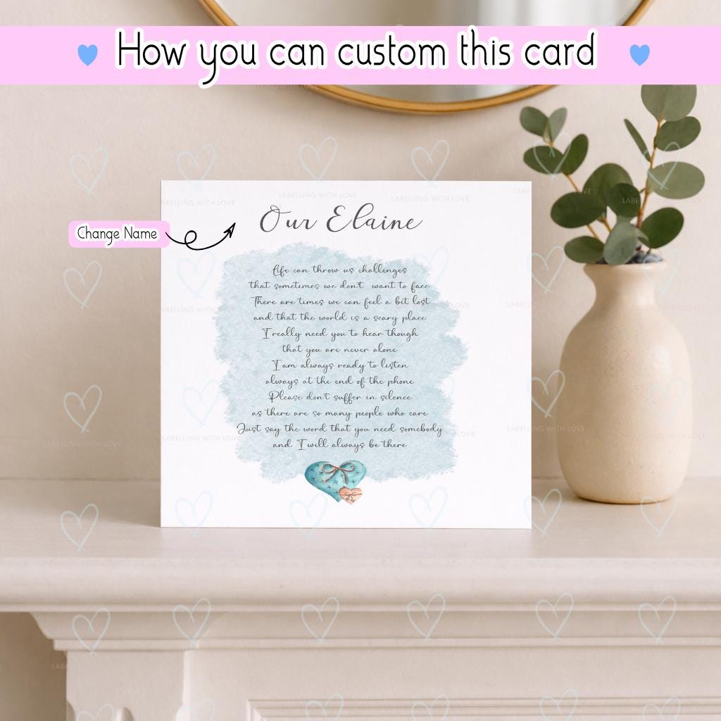 Personalised Sentiment Card, Thinking of You, Inspirational Message