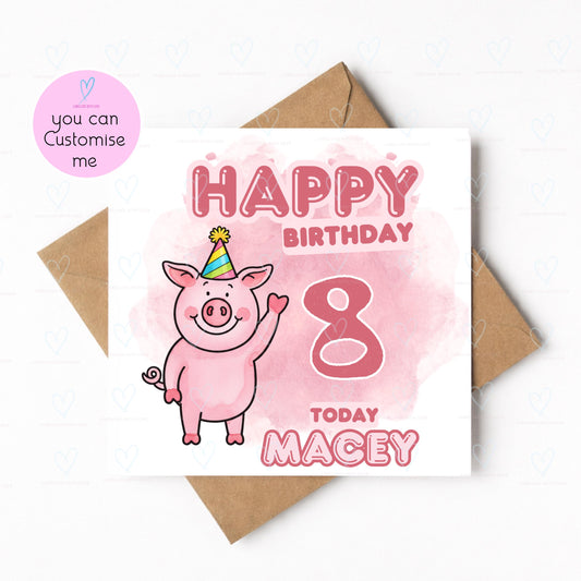 Personalised Percy Pig Birthday Card | Custom age & Name Card for Kids | Cute Pink Pig Party Card | Any Age Girl Birthday Card