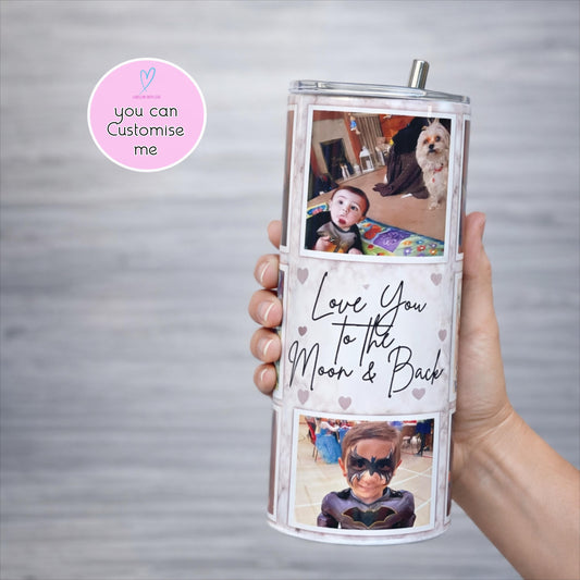 Personalised Photo Tumbler | Metal Tumbler for hot and cold drinks |20oz Stainless Steel Family Photo Skinny Tumbler With Straw