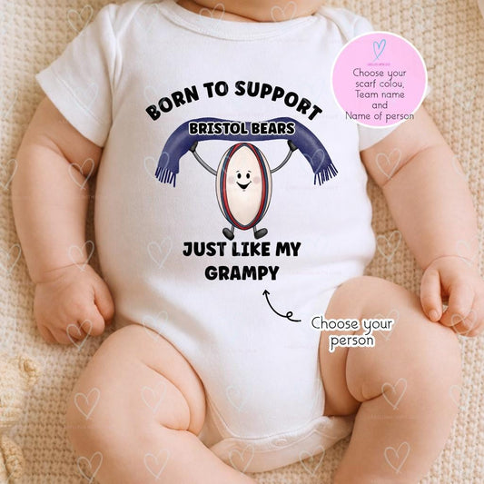 Personalised Rugby Baby Vest | Custom Rugby Team Baby Grow | Choose Team Colours & Family Name | Rugby Fan Baby Outfit | Baby Shower Gift